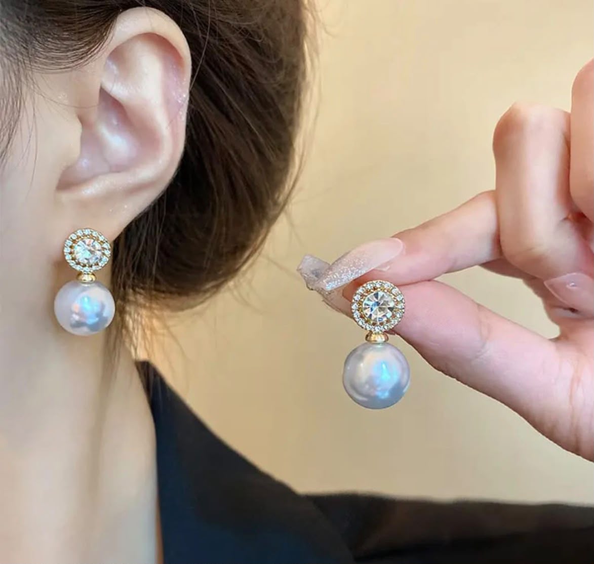 Elegant Pearl Drop Earrings, Gold Plated Crystal Stud Earrings for Women