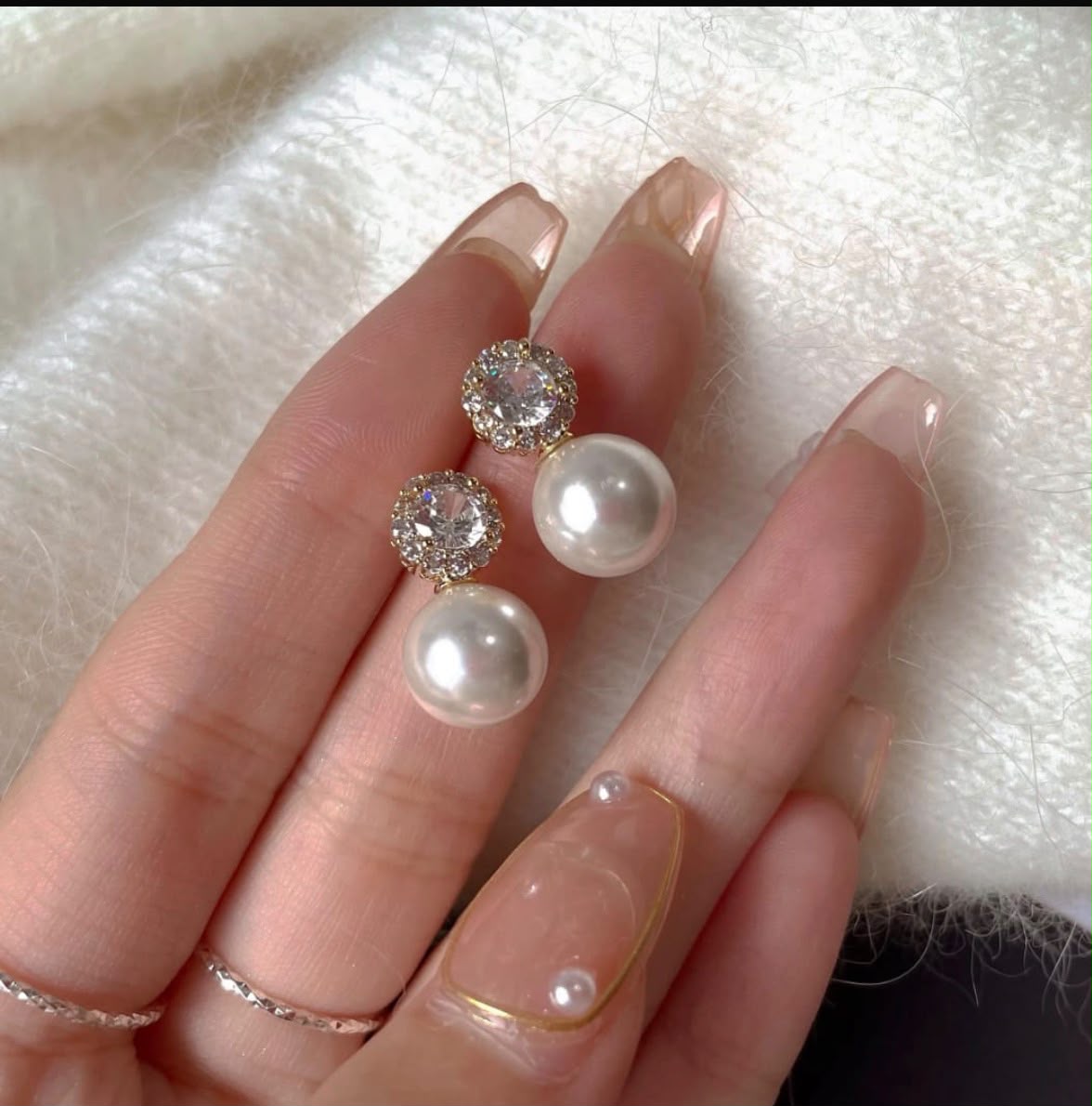 Elegant Pearl Drop Earrings, Gold Plated Crystal Stud Earrings for Women