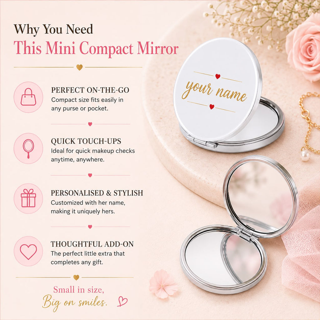 Personalized Jewellery Box with Mini Compact Mirror – Custom Name Gift for Her