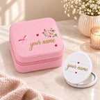 Personalized Jewellery Box with Mini Compact Mirror – Custom Name Gift for Her