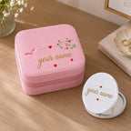 Personalized Jewellery Box with Mini Compact Mirror – Custom Name Gift for Her
