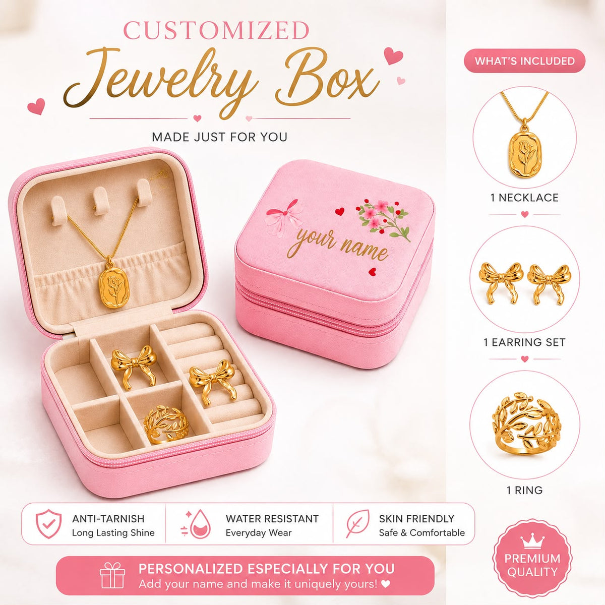 Mystery Jewelry Box for Women – Gold Plated Necklace, Earrings & Ring Set