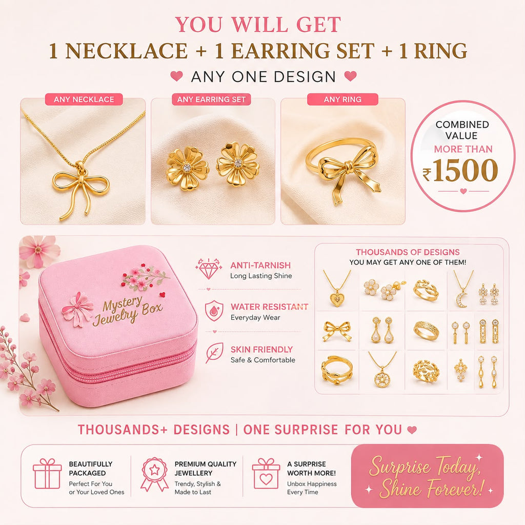 Mystery Jewelry Box for Women – Gold Plated Necklace, Earrings & Ring Set