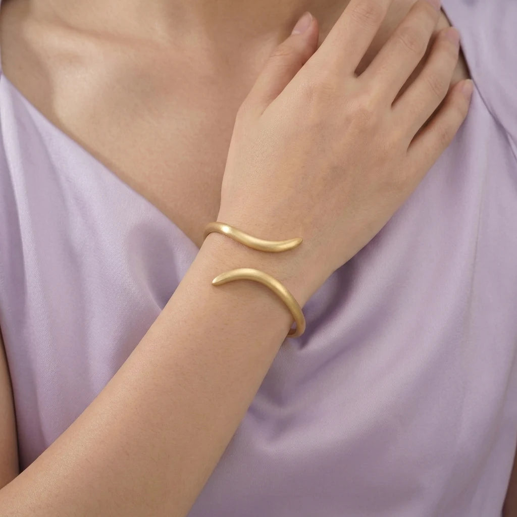 Wide Gold Geometric Cuff Bracelet | Gold Statement Cuff Bangle for Women
