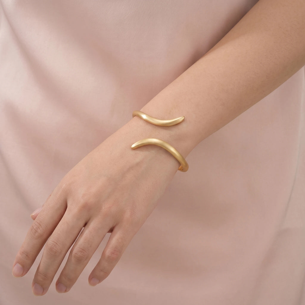 Wide Gold Geometric Cuff Bracelet | Gold Statement Cuff Bangle for Women