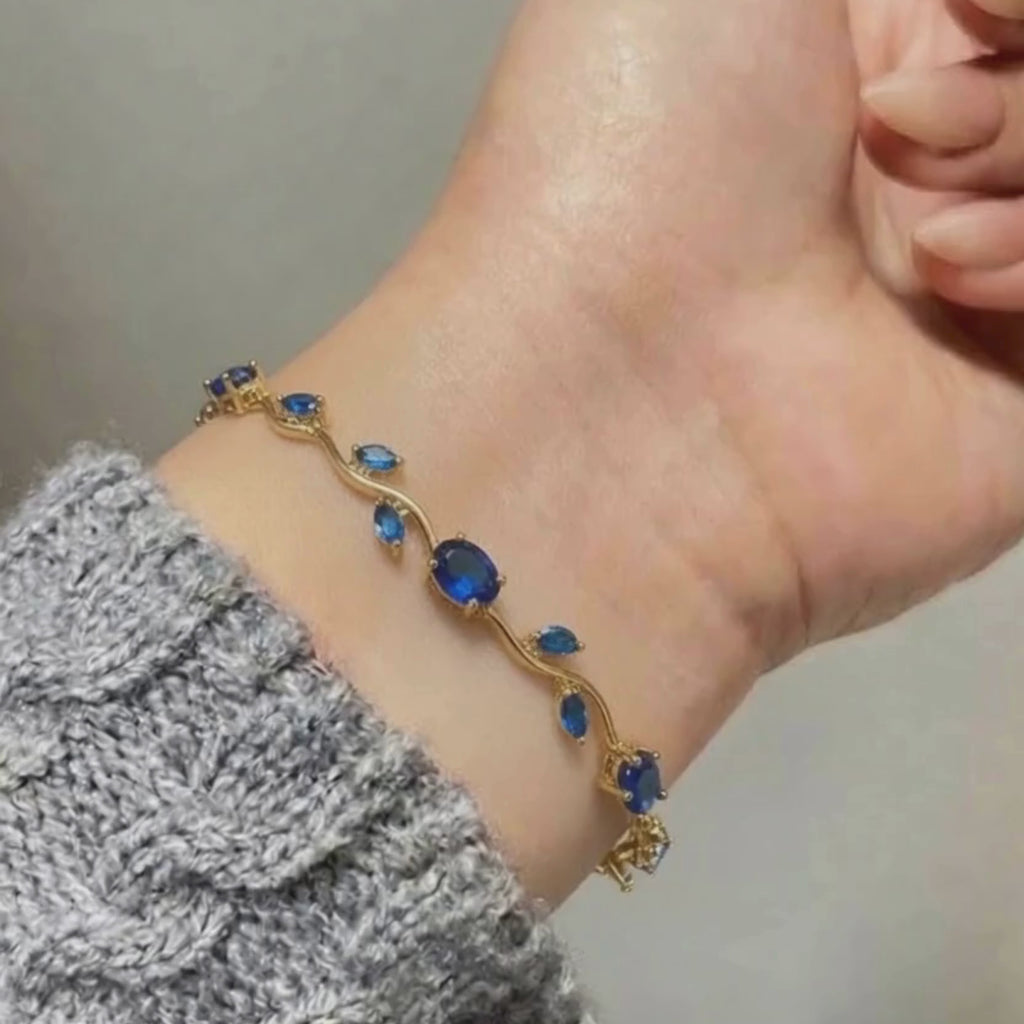 Sapphire Blue Stone Bracelet | Gold Blue CZ Tennis Bracelet for Women