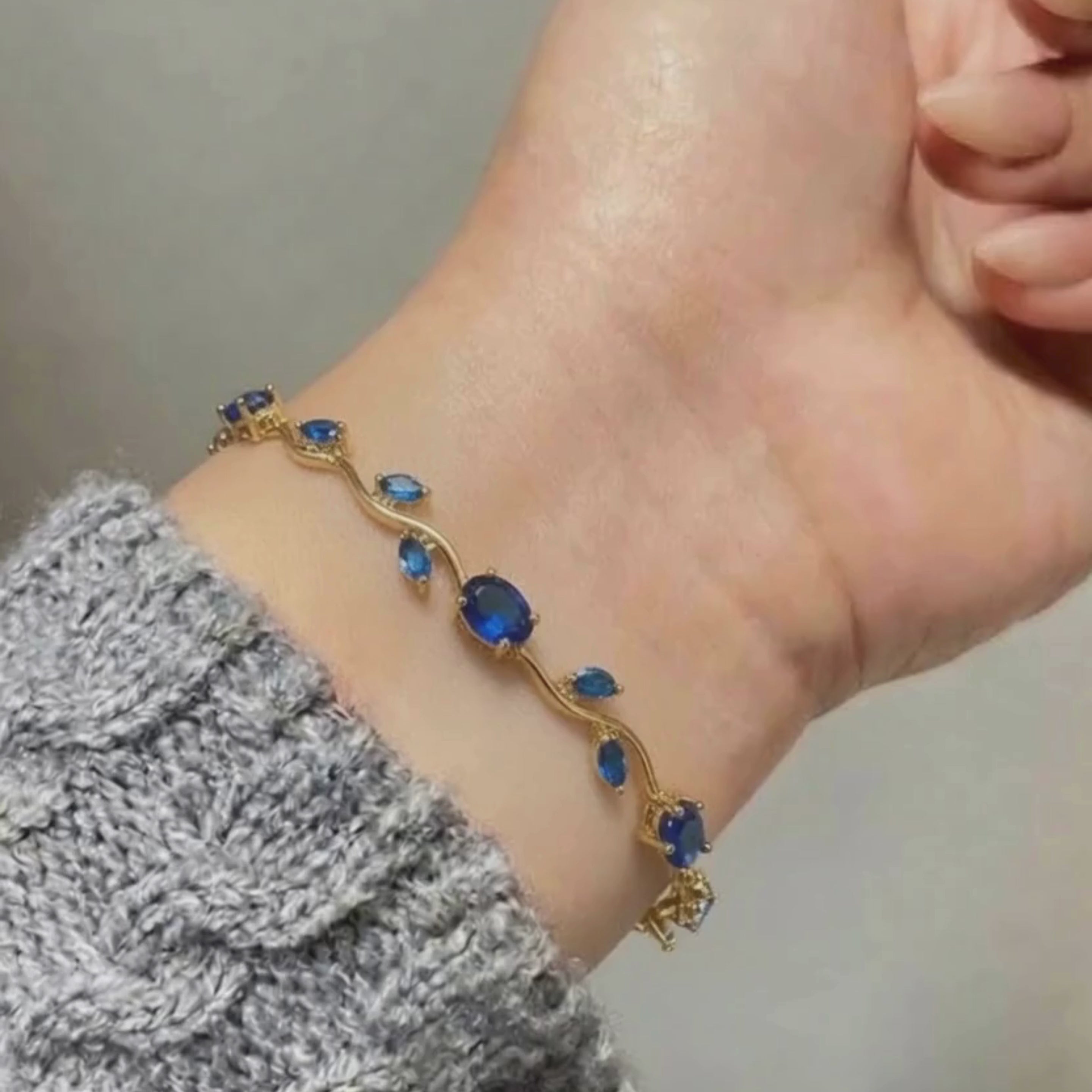 Sapphire Blue Stone Bracelet | Gold Blue CZ Tennis Bracelet for Women