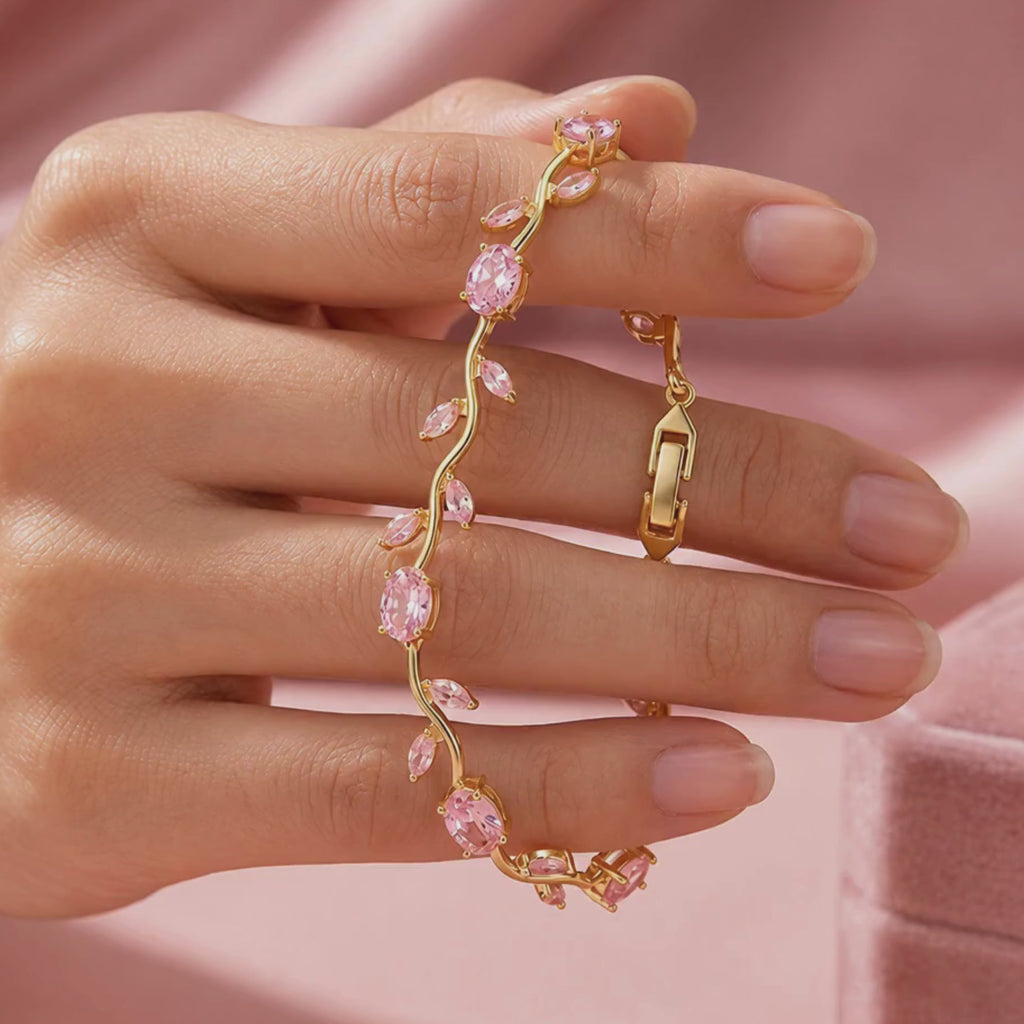 Pink Stone Tennis Bracelet | Gold Pink CZ Bracelet for Women